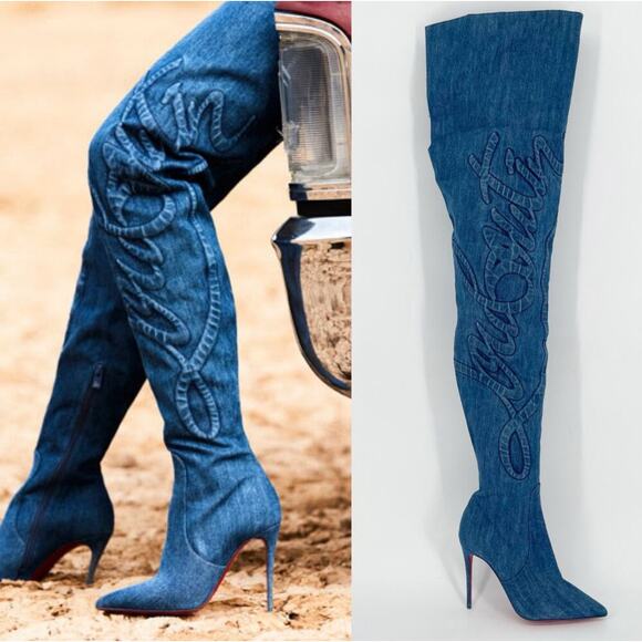 Christian Louboutin Denim Over the Knee Boots - Picture 2 of 15
